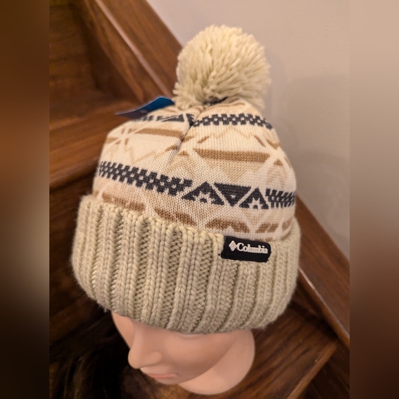 Columbia Unisex Sweater Weather Palmer Peak Pom Beanie Cream & gray - Picture 3 of 12